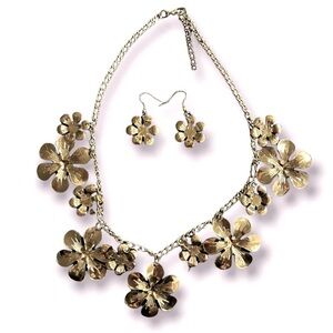 Necklace and Earring Set, Silver Metal, Floral Design